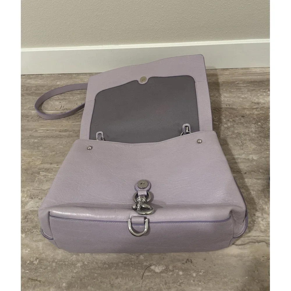 REBECCA MINKOFF Stella Leather Satchel Lilac‎ Purple Flip Over Bag Purse